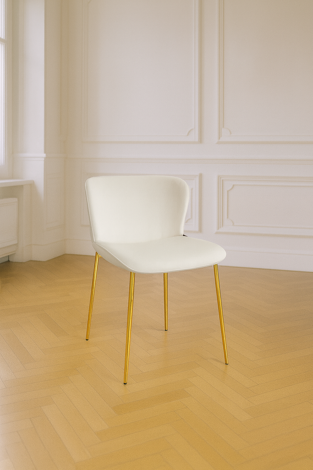 CHAISE CARMEN VELOURS BEIGE PIEDS DORES
