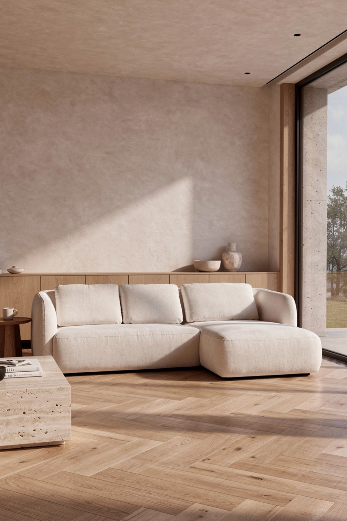 MARINA CHENILLE ECRU ANGLE DROIT