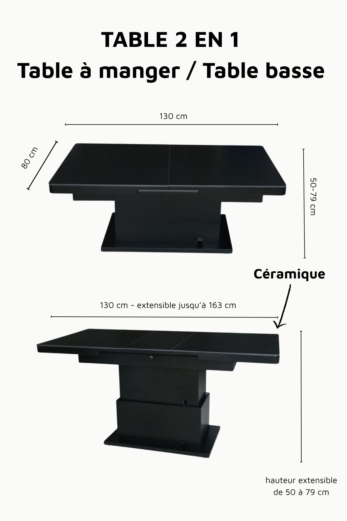 TABLE A MANGER TABLE BASSE RELEVABLE TB86 BLANCHE VERRE TREMPE 7 1
